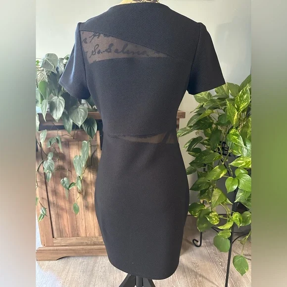 Express Black Bodycon Dress with Mesh Insets. Size 10. - Picture 3 of 5
